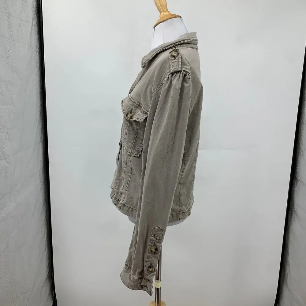 Paige Jacket Womens M Medium Moss Vintage Taupe Pacey Utility Button Up Cropped